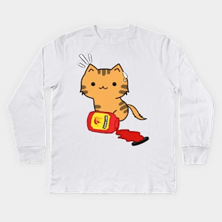 Funny Orange Cat Spilled Hot Sauce Kids Long Sleeve T-Shirt